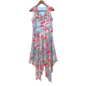 KENSIE Barbie Ruffled Floral Chiffon Midi Asymmetrical Dress 6 or 8